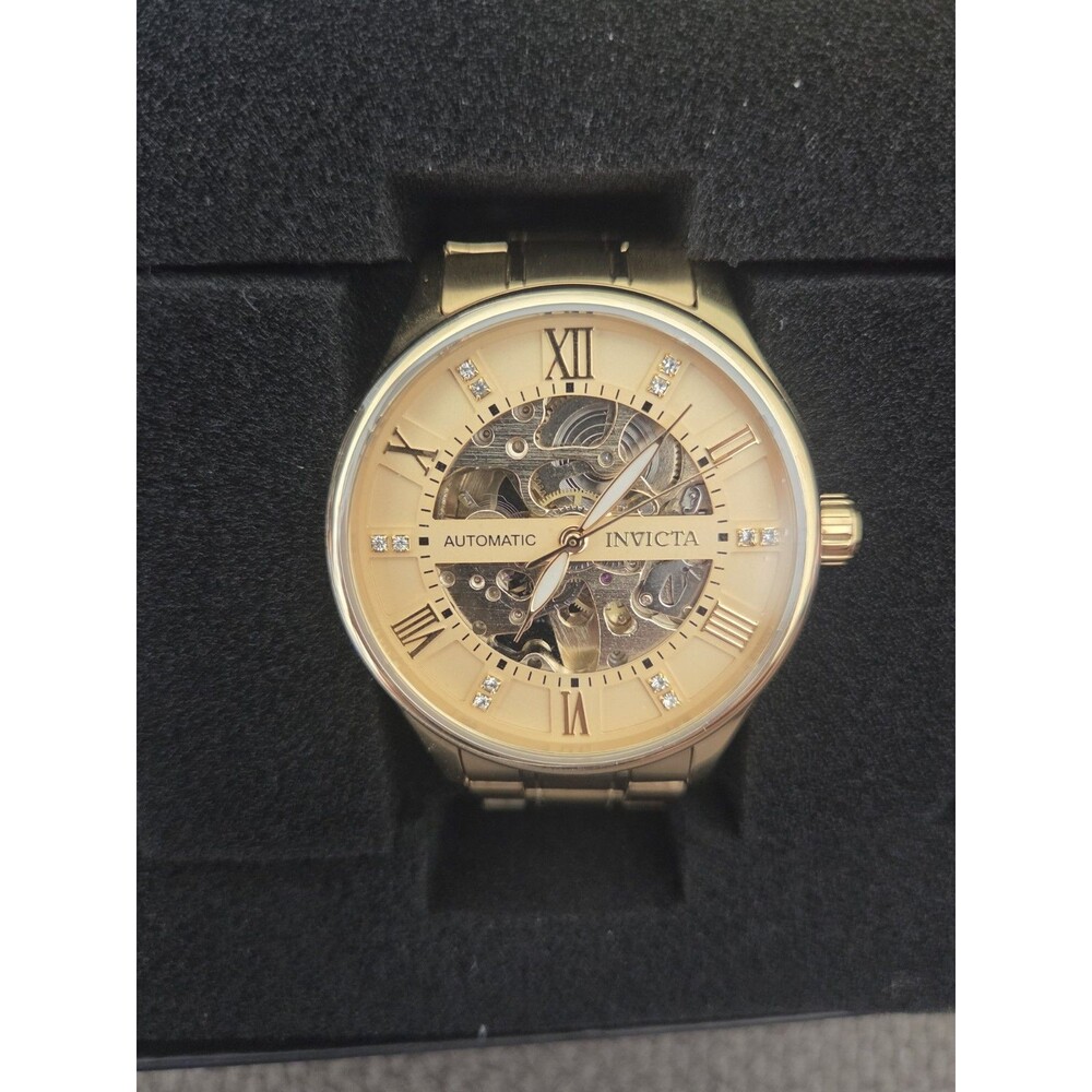 Invicta Objet D'Art 69115 Automatic Skeleton Watch 40mm Gold Bracelet Mint Sized